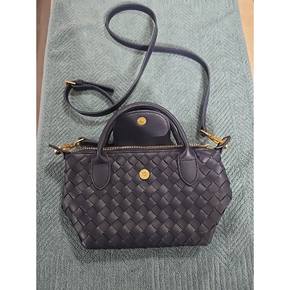 Expressions NYC Navy Blue Woven Faux Leather Crossbody